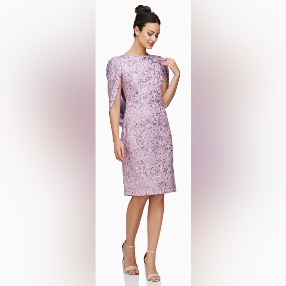 JS Collection Lavender Jordan Column Cape Sequin Evening Dress Size 14